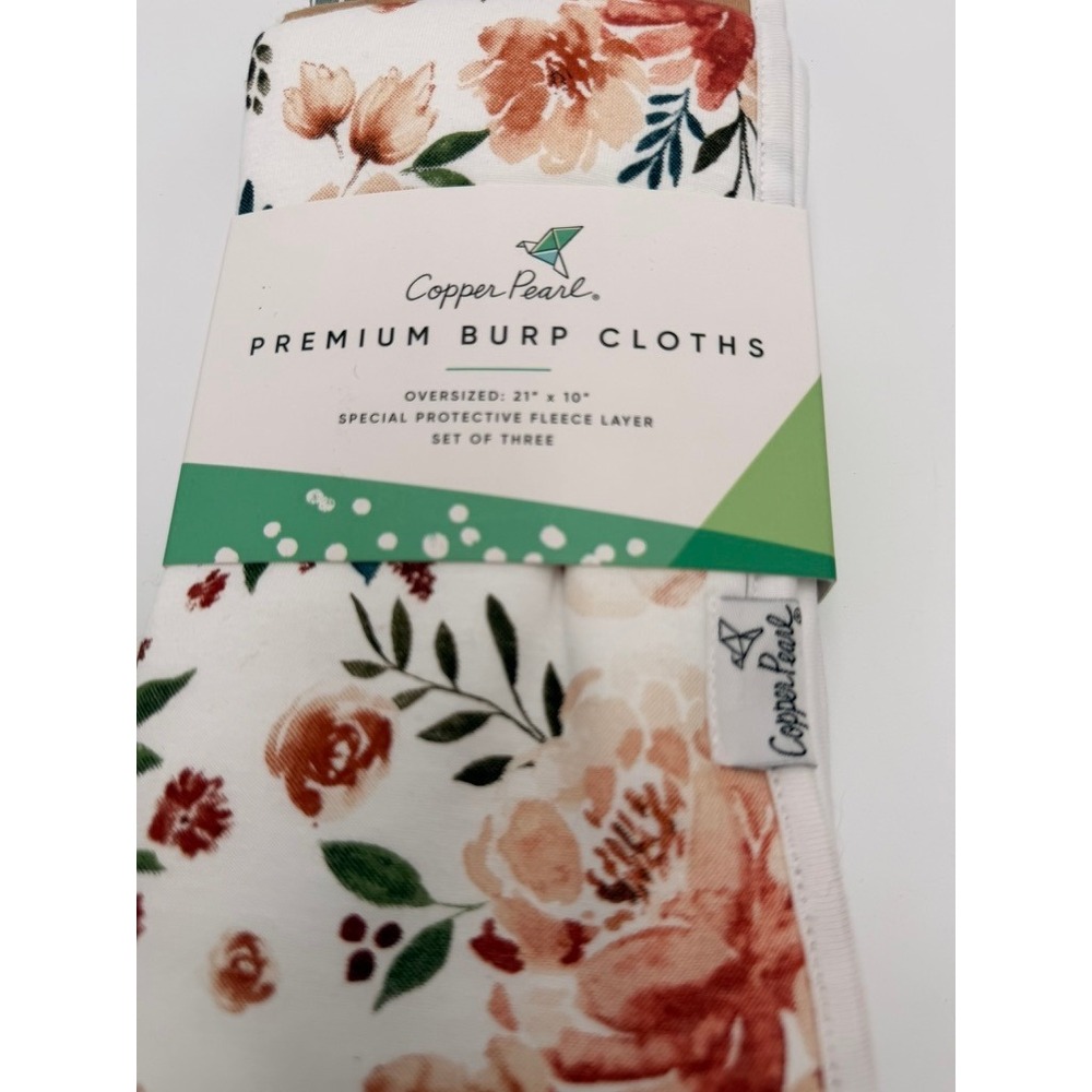 Copper Pearl Burp Cloths Baby OS Multi NEW 3-Pack Floral Sage Tan Oversized - Picture 2 of 4